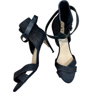 Joe’s Marcy Gray Denim High Back Crossed Front Heeled Sandal